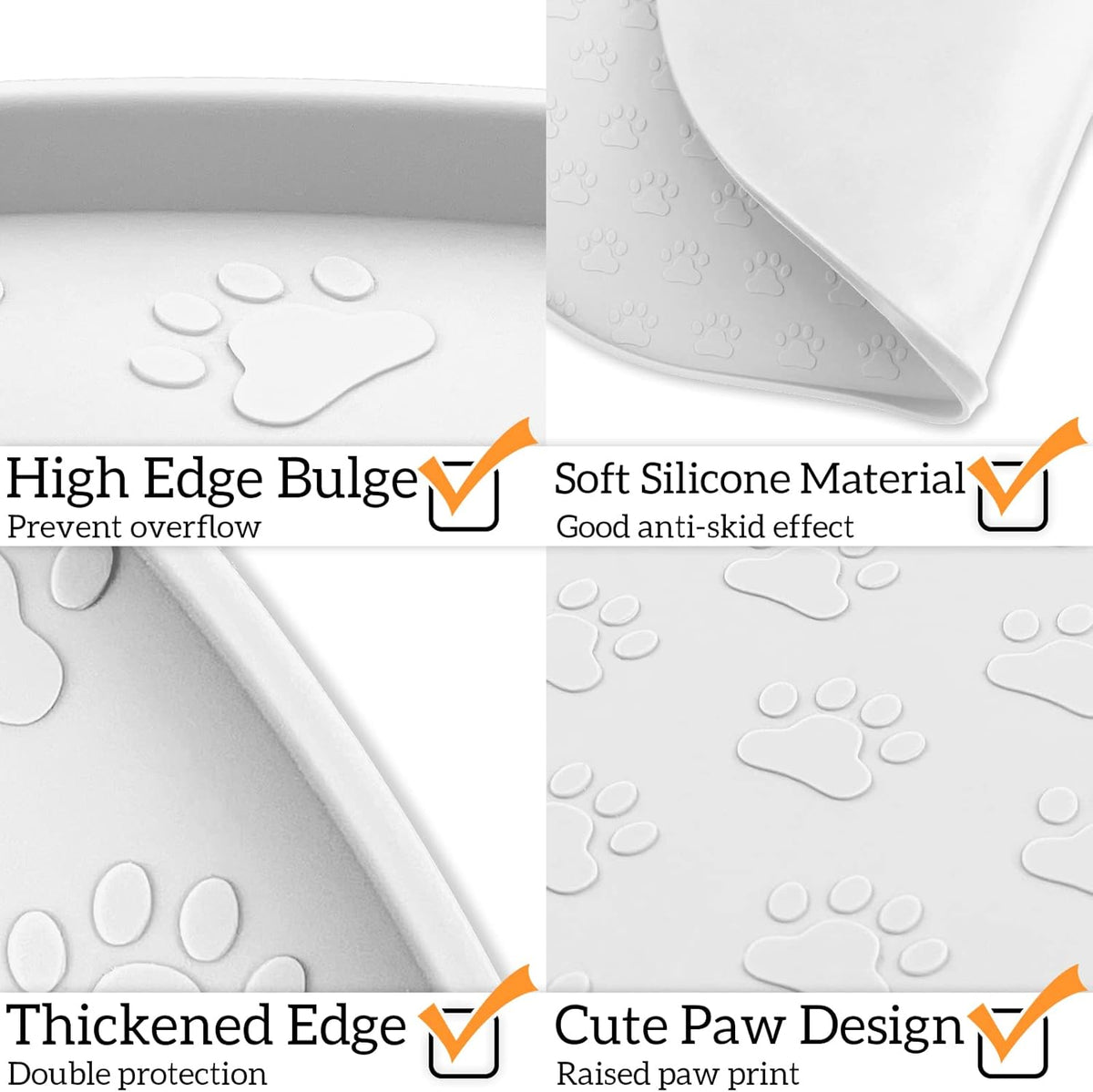 KPWACD Pet Placemat for Dog and Cat, Anti-Slip Waterproof Dogs Feeding Bowl Mat Prevent Food and Water Overflow, Silicone Puppy Dish Mats Suitable for Small Medium Big Pets, White, 24" * 16"