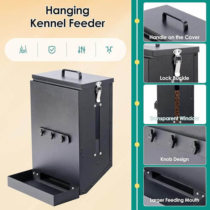 Hanging Cage Automatic Dog Feeder Large Breed,12L Dog Food Dispenser | Auto Dog Feeder with Large Feeding Mouth Kennel Kennel-Gravity Pet Cage Feeder Galvanized Steel for Dog Rabbit,Chicken,Pet