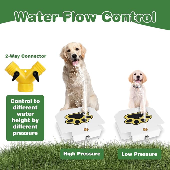 Dog Water Fountain Outdoor,Upgrade Large Dog Sprinkler Drinking Water Dispenser Step-On,Dog Paw Water Activated Bowl Alternative with Stainless Steel Braided Hose