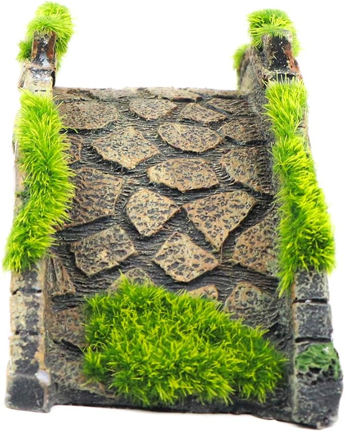 AQUA KT Fish Tank Decor Arch-Bridge Drawbridge with Grass for Aquarium Landscaping Decoration