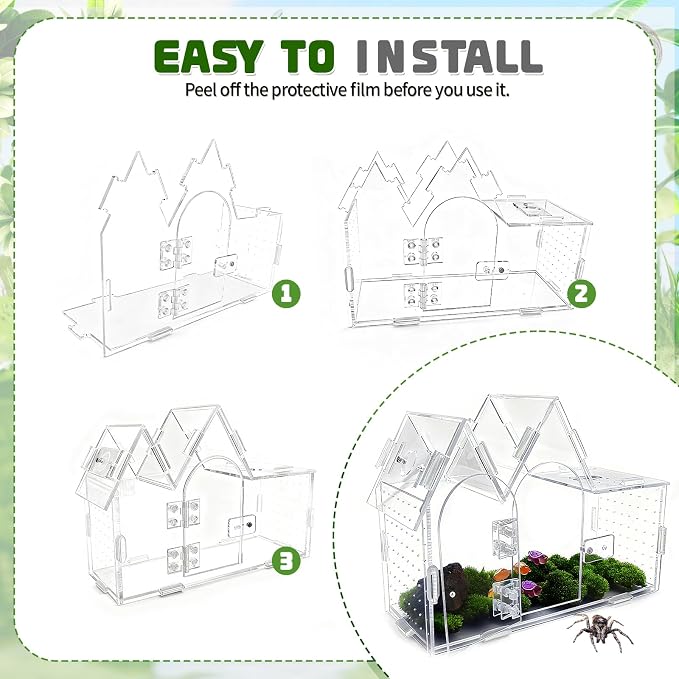 Jumping Spider Enclosure, 9.5" x 3.9" x 6.7" Acrylic with Magnetic Door Transparent Enclosure for Reptile Tarantula Jumping Spider Gecko Amphibians Chameleon