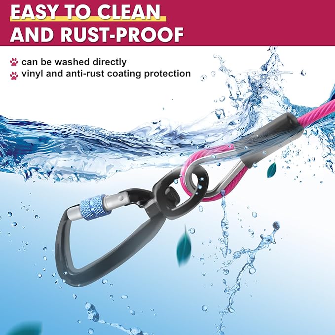 Snagle Paw Dog Tie Out Cable 15FT,Heavy Duty Dog Leads for Yard with Shock Absorbing Spring & Swivel Hook,Leash Cable for Outdoor Camping,Dog Line for Small Large Dogs,withstand 1000LBS Break Strength