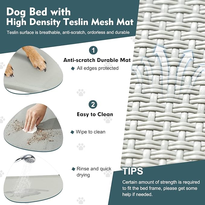 Elevated Outdoor Dog Bed with Canopy Raised Dog Cot with Shade Large Dog | Outdoor Dog Bed with Removable Wider Shade & Stable Anti-Slip Feet for Camping Raised Dogs Cot for Large Pets