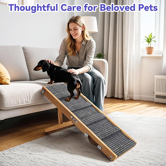 2026 Upgraded Dog Ramp for Couch, Foldable Small Dog Ramp for Sofa, 5 Adjustable Height from 9.8" to 20.5", Portable Stable Pet Step with Non-Slip Pad, Pet Ramps Use for Couch Stairs, Walnut