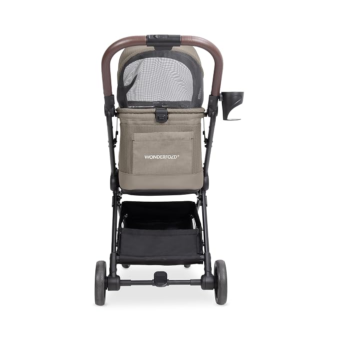 WonderFold Bella Pet Stroller - Autofold Design with Lightweight Aluminum Frame, Breathable Carriage Fabrics and Canopy, Safety Tethers & Easy-Clean Interior - Dune