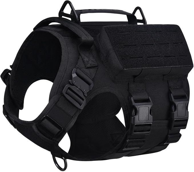 AIWAI Tactical Dog Harness with Handle for Large Dogs,2X Metal Buckle, Dog MOLLE Vest with Pockets,No Pull Adjustable Pet Harness, Easy Control Dog Vest Harness for Working Training (Black, Large)