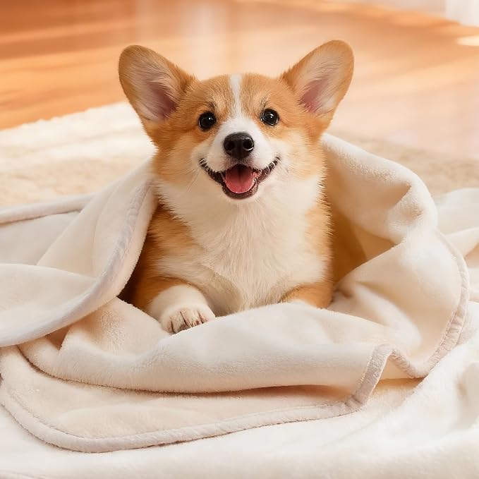 LOOBANI Waterproof Dog Blanket for Small Dogs, Pet Blanket 30" x 40", Beige | Double Side Liquid-Proof, Puppy Blanket for Dog Cat Bed, Crate, Playpen, Reversible Soft Flannel Couch Cover Throw