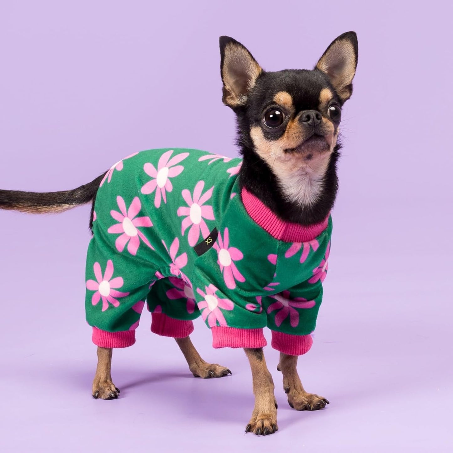 Fitwarm Flower Fleece Dog Pajamas, Warm Winter Dog Clothes for Small Dogs Girl, Cozy Pet Onesie with Feet, Dark Green, Medium