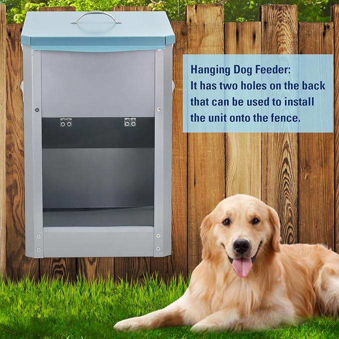 Automatic Large Dog Food Dispenser, 25lbs Outdoor Pets Feeder - Gravity Food Feeder Galvanized Metal Pet Food Station for Cats, Small, Medium, and Large Breeds