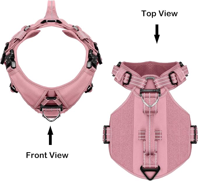 ICEFANG Quick-Moving Tactical Dog Harness for Small Dogs,No Pull Dog Vest | Control Handle,Reflective,Full Metal Buckles,Adjustable,Hook-and-Loop Panel,Soft Padded,Pink,Small