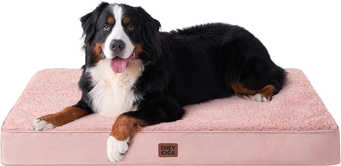 EHEYCIGA Orthopedic Dog Bed Large with Removable Washable Cover, 50IN Pink | Egg Crate Foam Support, Durable Oxford fabric, Non-Slip Bottom, Machine Washable, Soft Waterproof Plush Pet Bed Mat For Crate