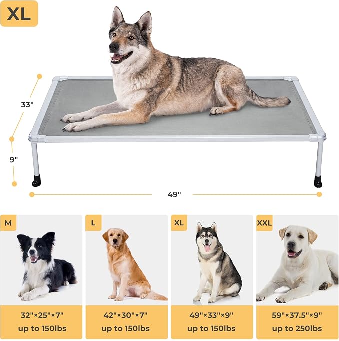 Veehoo Chewproof Elevated Dog Bed - Cooling Raised Pet Cot, Breathable Mesh, Washable & Non-Slip for Large Dogs, Indoor/Outdoor, Grey Mat and Metal Frame, 49x33inches (Model CWC2203B03)