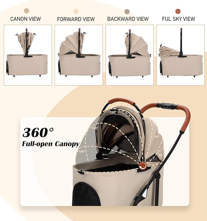 Pet Stroller for Small Dogs Cats Up to 45 lbs with Detachable Canopy, Portable Foldable Dog Stroller with Sunshade and Car Seat Travel, Suitable for All Seasons(Khaki 101K)