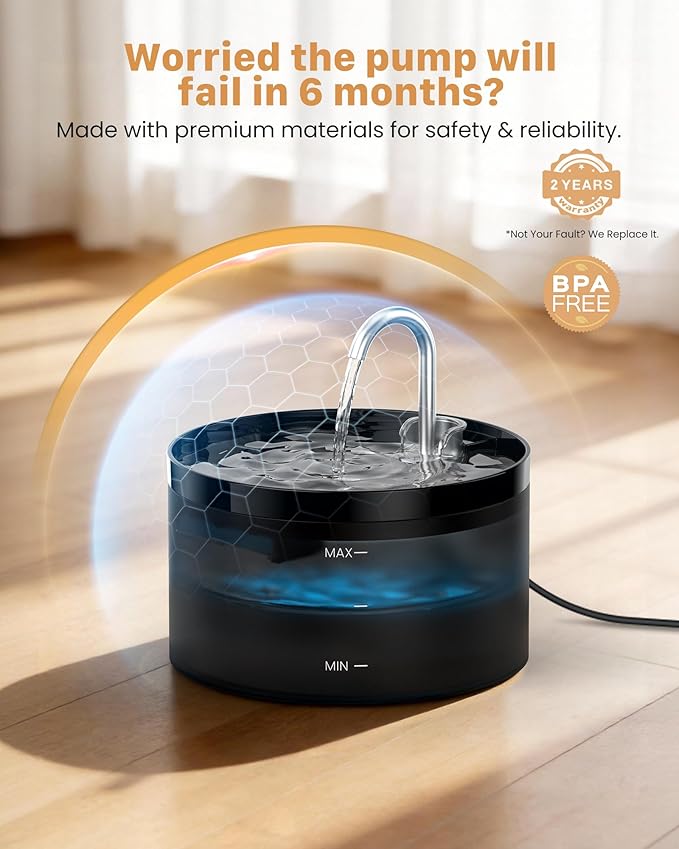 Cat Water Fountain: Dog Bowl Fountains - Automatic Pet Dispenser - Dogs Drinking Waterer Bowls Indoor - Auto Watering Dish Supplies - Easy Cleaning Animal Machine - Quiet 67oz/2L Kitty Drink Fountain