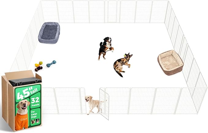 FXW Homeplus Unleashed Indoor Dog Playpen - Stress-Free and Safe Play, Heavy Duty 45 Inch 32 Panels Dog Pen for Large Dogs, White│Patented