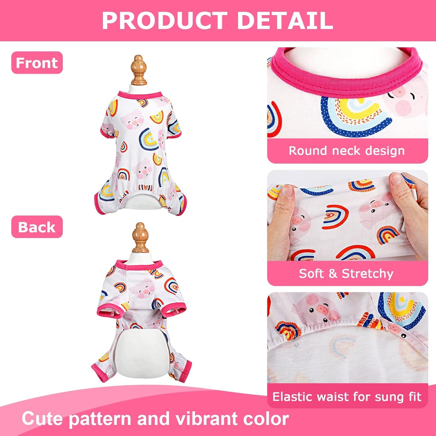 Dog Pajamas Pjs Summer Fall Dog Clothes for Small Dogs Girl - Boy - Medium Size Dogs, Soft Stretchy Puppy Clothes Doggie Onesies Cat Pet Jammies Outfit for Chihuahua Yorkie, Pig Pink