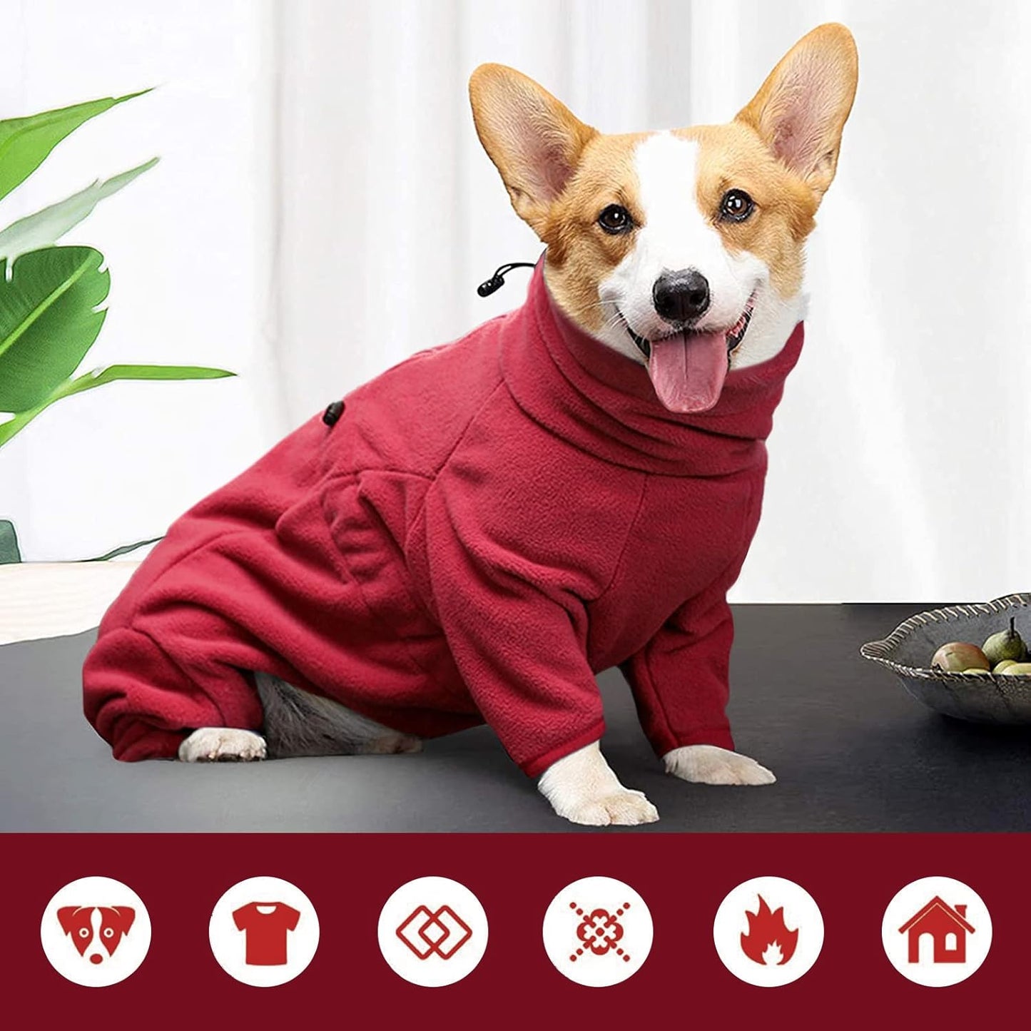 ROZKITCH Dog Fleece Pullover, Pet Windproof Warm Cold Weather Jacket Vest Cozy Jumpsuit Apparel Outfit Clothes for Small Medium Large Dog Walking Hiking Sleep Red L