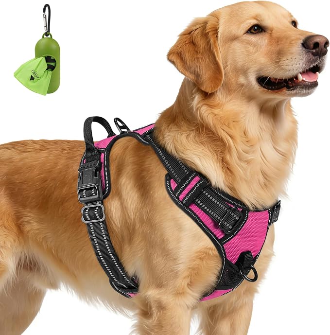 Joytale No Pull Dog Harness for Extra Large Dogs, Front Clip, Hot Pink | Grab Handle for Instant Control, Padded & Adjustable Vest, Sturdy Metal D-Rings, for Safe Training & Daily Walking