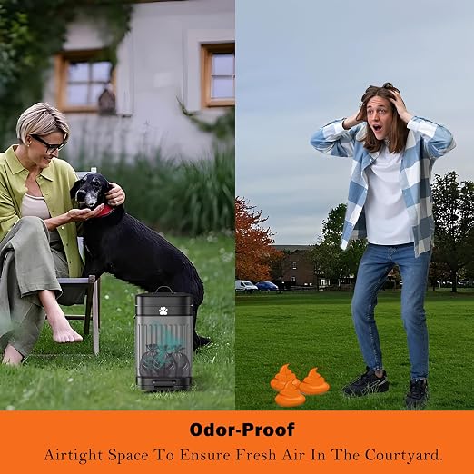 Dog Poop Trash Can Outside - 5L/1.3Gal Small Trash Can with Lid, Black | Outdoor Dog Poop Trash Can with 40 Bags, Pedal, Removable Inner Bin, Metal Dog Waste Trash Can with Soft Close, Odor Control