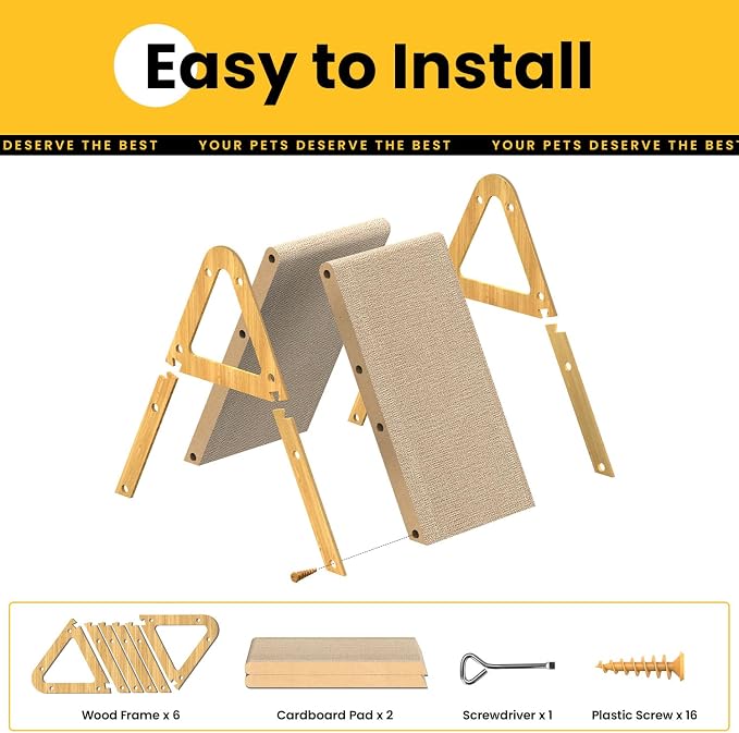 Conlun A-Frame Cat Scratching Board, Recycled Cardboard & Wood Frame, Dual-Sided Vertical Horizontal Cat Scratcher for Indoor Kittens, Ideal for Multiple Cats- 2 Pack, Light Wood, Small