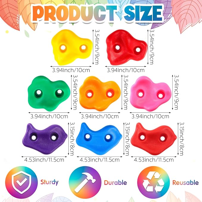 Meooeck 72 Pcs Kids Rock Wall Climbing Holds Set Colorful Grips with Mounting Screws and Hardware for DIY Indoor Outdoor Backyard Playground Back to School Birthday Gift(Classic Color)