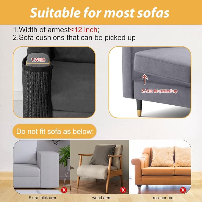 Cat Scratch Couch Protector,Cat Scratch Sofa Armrest Cover with Sisal Mat and Toy for Cats,Sofa Scratcher Furniture Protector 23.6’’L*19.7’’W (Black/Right Hand)