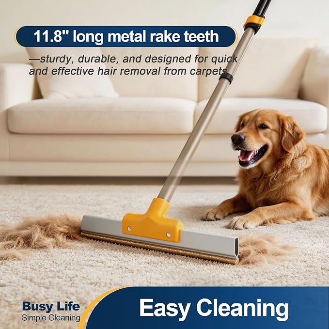 Yocada Carpet Rake for Pet Hair Removal Dog&Cat Hair Remover Scraper Rake | Reusable Pet Hair Remover Broom 54.3" Telescopic Long Handle for Carpet Sofa Rug Mats Couch