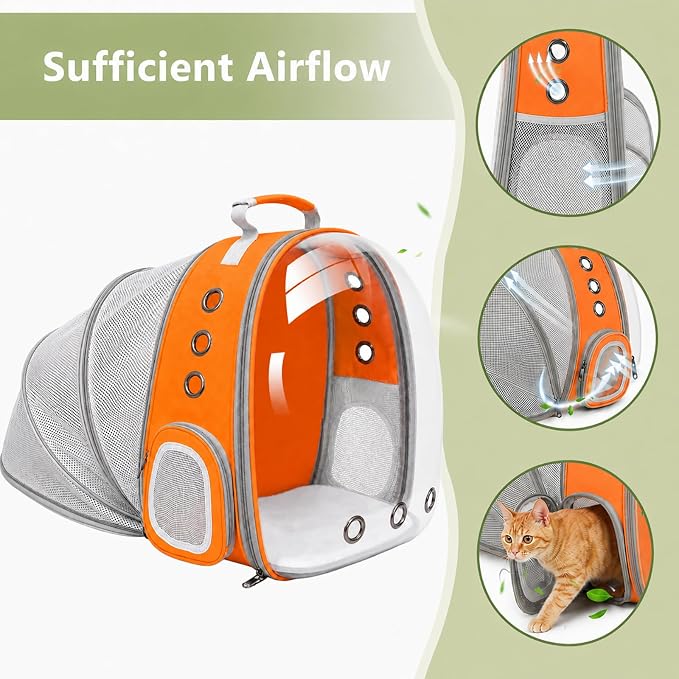 Pet Carrier Backpack Expandable for Cats and Small Dogs, Breathable Anti-Collapse Design, Airline Approved Travel Backpack for Hiking and Outdoor Use (Back Expandable-Orange)