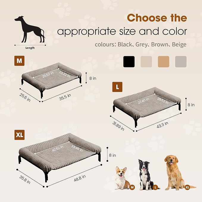Czpalo Elevated Dog Bed with Removable Bolster Cushion Mat, Raised Pet Cot for Extra Large Sized Dogs with Breathable & Washable Mesh, Indoor & Outdoor Pet Hammock with Skid-Resistant Feet.