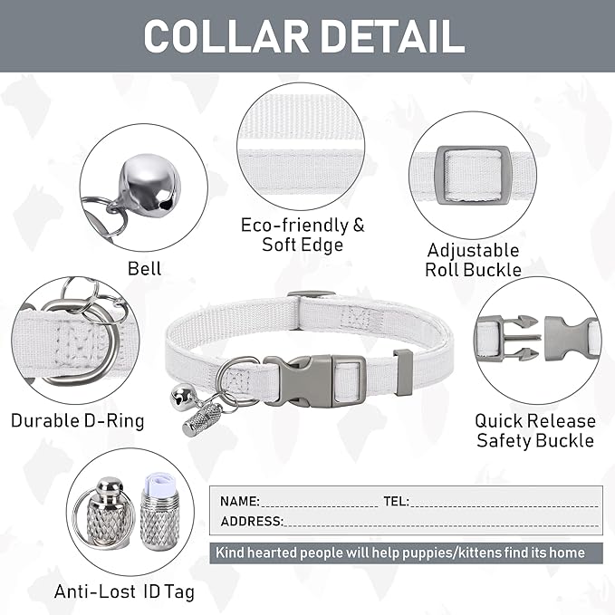 GAMUDA Small Pet Harness Collar and Leash Set, Step in No Chock No Pull Linen Fabric Soft Mesh Dog Vest Harnesses Reflective for Dogs Puppy Cats Kitten Rabbit (White, XXS)