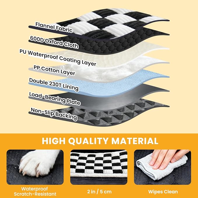 XL Checkered Large Dog Car Seat Cover with Dog Bed Mat for Back Seat Half - Single Seat Travel Hammock Extender, Waterproof Hard Bottom for Medium & Large Dogs, Car SUV Truck Vehicle