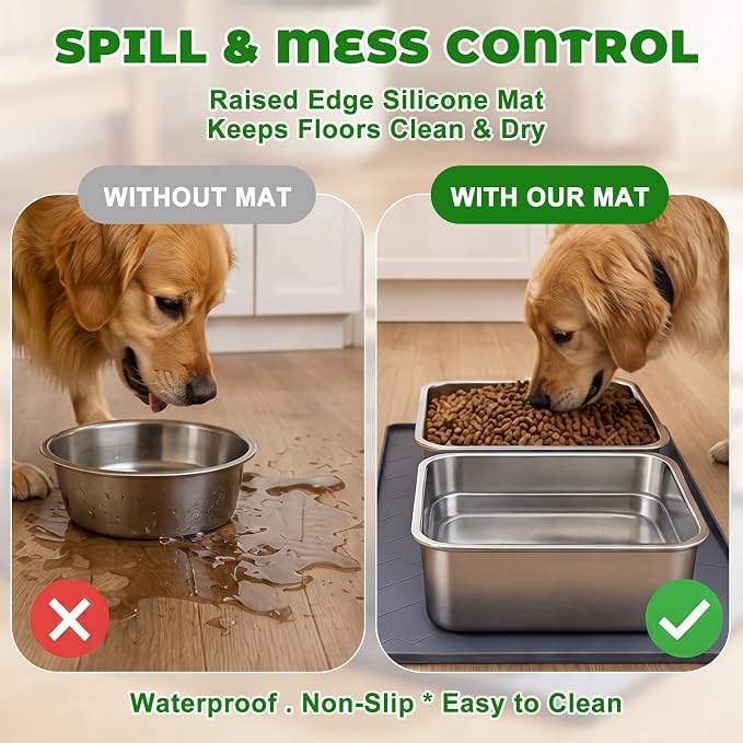 4 Gallon Extra Large Dog Water Bowl, 2 Pack Thickened Stainless Steel Dog Water and Food Bowls with Non Slip Mat, Spill Proof Metal Pet Bowl Set for X-Large Multiple Dogs Indoor Outdoor Use