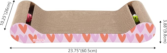Rini 23.75" Modern Corrugated Cardboard Lounge Bed with Built-in Bell Toys and Catnip, Ergonomic Curved Sofa Scratcher for Indoor Cats, Mint/Green CSR1003E