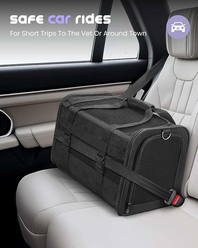 MIDOG Cat Carrier Soft for Small-Medium Cats Up to 15lbs, Airline Approved | Expandable Square Design,Comfort & Breathable Window,Equipped with anti-slip lock zippers and an internal safety leash