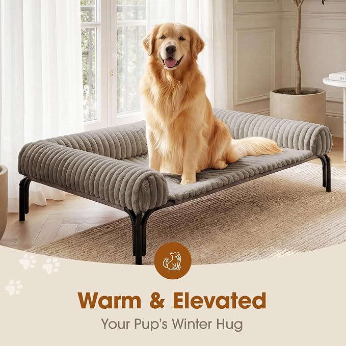 Czpalo Elevated Dog Bed with Removable Bolster Cushion Mat, Raised Pet Cot for Large Sized Dogs with Breathable & Washable Mesh, Indoor & Outdoor Pet Hammock with Skid-Resistant Feet.