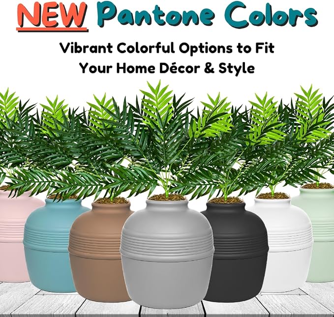 Good Pet Stuff Original Hidden Litter Box Planter, Decorative Cat Litter Enclosure with Carbon Filter, Artificial Palm Plant, Upgraded Design, Easy Clean Litter Tray, Essentials Kit, Stone Gray