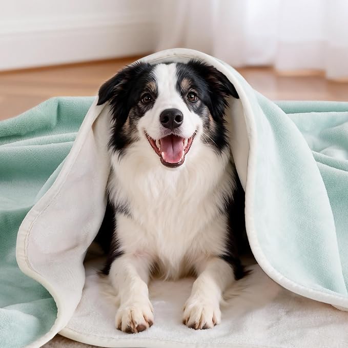 LOOBANI Waterproof Dog Blanket for Couch, Soft Couch Cover 50" x 60", Green | Pet Blanket for Medium Large Dogs, Double Side Liquid-Proof, Reversible Flannel Bed Throw for Sofa, Pet Hair Resistant