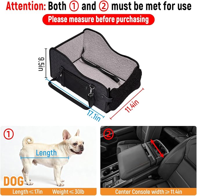 TKYZ Center Console Dog Car Seat for Small Dogs,Fit for Full Size Truck | Soft Pillow,Double Fixation,PU Leather Easy To Clean,Pet Booster with Safety Belt,Puppy Car Seat for Small Dogs 0-30 lbs