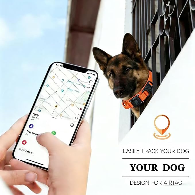 AirTag Dog Collar for Large Dogs Tactical Dog Collar with AirTag Holder | Upgrade Waterproof,Control Handle,Quick-Release Metal Buckle,1000D Nylon Fabric,Soft-Padded Webbing,Velcro Patch(Orange,XL)