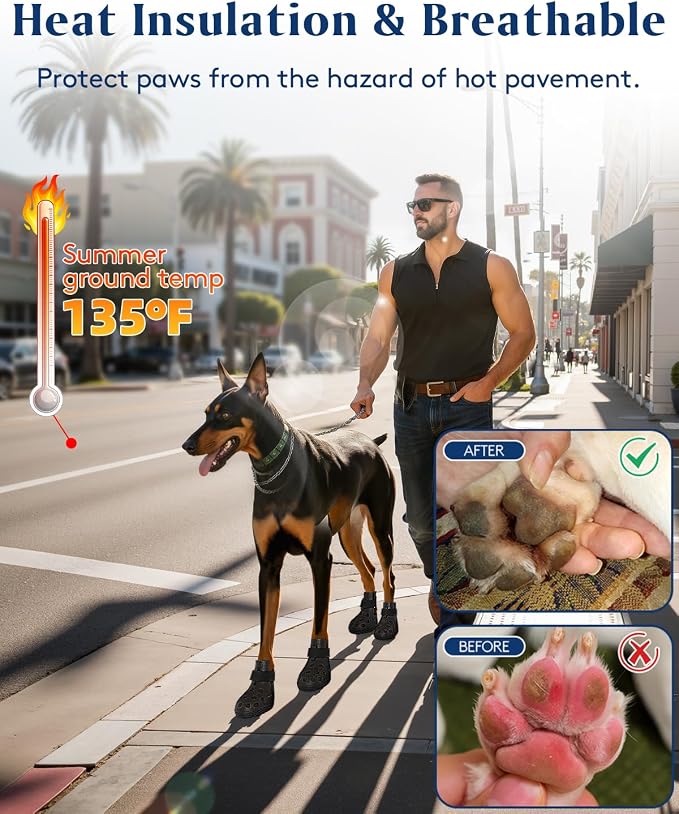 Dog Shoes for Hot Pavement, Breathable Dog Boots Paw Protectors with Adjustable Straps & Non-Slip Sole, Easy On & Off, Waterproof, Easy-Cleaning (Purple, XL)