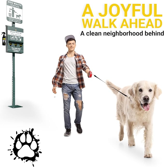 Mini Pet Waste Station - Includes 600 Dog Poop Bags - Original Glow in the Dark Dog Waste Station and Dog Poop Sign, Triple Storage Dog Poop Bag Dispenser with Hand Sanitizer Bottle