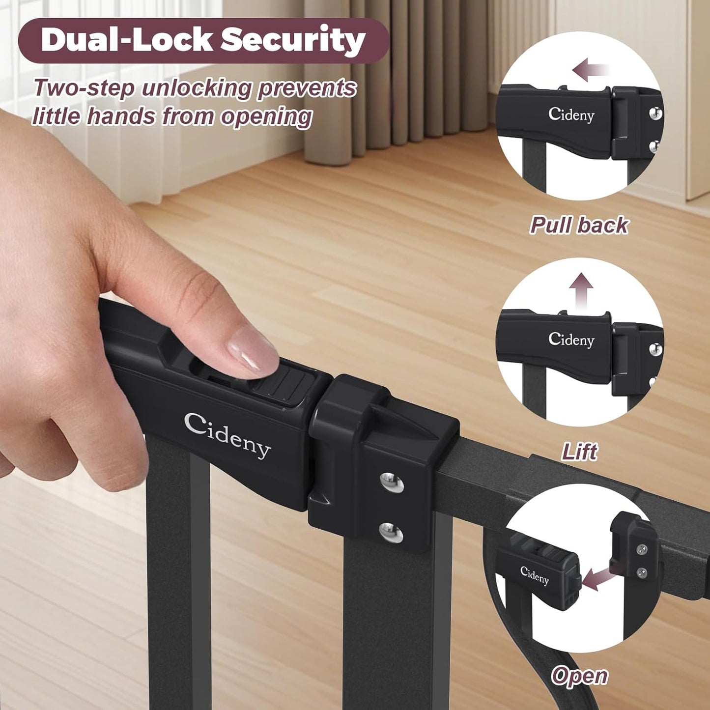 34" Extra Tall Baby Gate for Stairs, Auto Close Stroller Friendly Dog Gate Indoor for Doorways, Pressure Mounted 29"-40" W Baby Gate, Easy Walk Through Gate for Children & Pets, Black