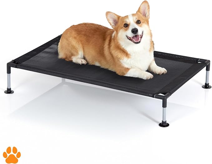 COOLA Pet Bed - Large - Black, 35.5 x 23.5 Dog Lounger, Breathable Mesh Fabric, Elevated Structure for Joints, Steel Frame, Animal 55lb Cap