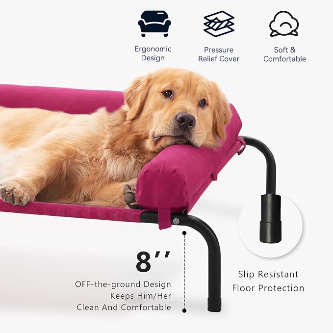 Cooling Elevated Dog Bed, Outdoor Raised Dog Beds, Medium Dogs Cot | Waterproof,W/Breathable Mesh, Pet Cot W/Portable Removable Bolster