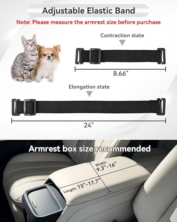 PETSFIT Center Console Dog Car Seat with Adjustable Seat-Rail Anchor Hooks | Anti-Collapse Armrest Booster Car Seat with Safety Tether, Washable Cushion, Soft Pillow for Pets Under 8 lbs, Grey