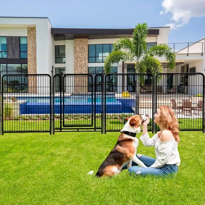 Explovehike 14 Panels Tall Garden Fence with Gate, 36 in(H) X31 Ft(L) Wide Door Low Sills Dog Fencing Outdoor for Yard, Black Garden Fence for Dogs Rabbits
