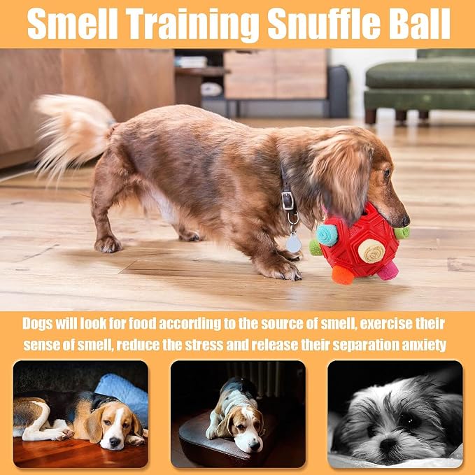 Dog Snuffle Ball-Interactive Puzzle Dog Toys Encourage Natural Foraging Skills Slow Feeder for Training and Stress Relief, Cloth Strip Hiding Food Dog Toys for Any Size Dogs