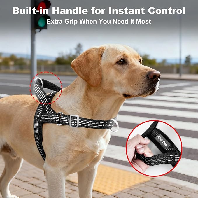 No Pull Dog Harness with Handle, Adjustable Soft Mesh Padded Vest | Reflective Walking Harness with Front Clip for Small Medium Large Dogs, Quick Fit No Escape for Training, Black, XL