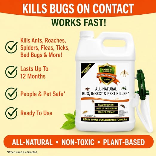 Natural Bug, Insect & Pest Killer & Control Including Fleas, Ticks, Ants, Spiders, Bed Bugs, Dust Mites, Roaches and More for Indoor and Outdoor Use, 128 Oz Gallon