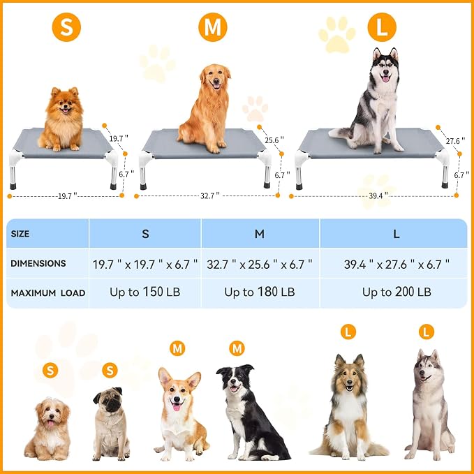 Elevated Dog Bed for Small Dogs, Dog Cooling mat Cot, Raised Dog Bed | Indoor Detachable Raised Dog Bed, 20" L x 20" W x 6.5"H，with Non-Slip Feet，Soft and Luxurious Comfortable